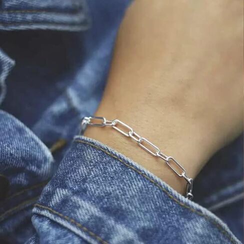 Waitsoul Silver Bracelet for Women 3mm Diamond-Cut Paperclip Chain Bracelet for Men 6.5/7/7.5/8/8.5/9 Inch in Kuwait