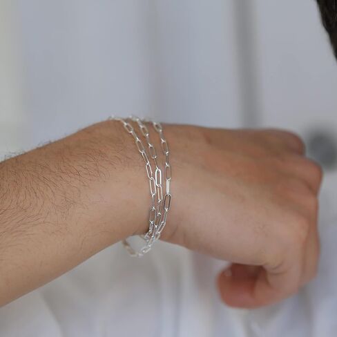 Waitsoul Silver Bracelet for Women 3mm Diamond-Cut Paperclip Chain Bracelet for Men 6.5/7/7.5/8/8.5/9 Inch in Kuwait