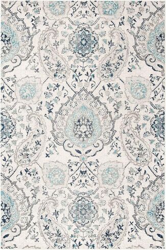 سجادة منطقة مجموعة SAFAVIEH Madison - 5'3" x 7'6"، كريمي ورمادي فاتح، تصميم Boho Chic Glam Paisley، لا يتساقط ويسهل العناية به، مثالي للمناطق ذات حركة المرور العالية في غرفة المعيشة وغرفة النوم (MAD600C) in Saudi Arabia