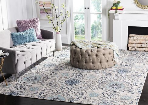 سجادة منطقة مجموعة SAFAVIEH Madison - 5'3" x 7'6"، كريمي ورمادي فاتح، تصميم Boho Chic Glam Paisley، لا يتساقط ويسهل العناية به، مثالي للمناطق ذات حركة المرور العالية في غرفة المعيشة وغرفة النوم (MAD600C) in Saudi Arabia
