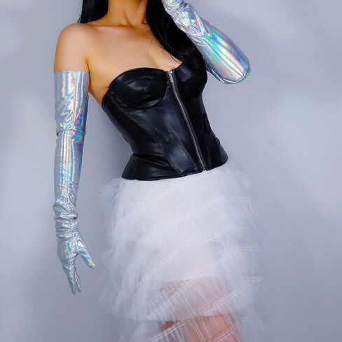 DooWay Opera Leather Gloves Women Sholder Length 28" Patent PU Wet Look for Cosplay Costume Party in Kuwait