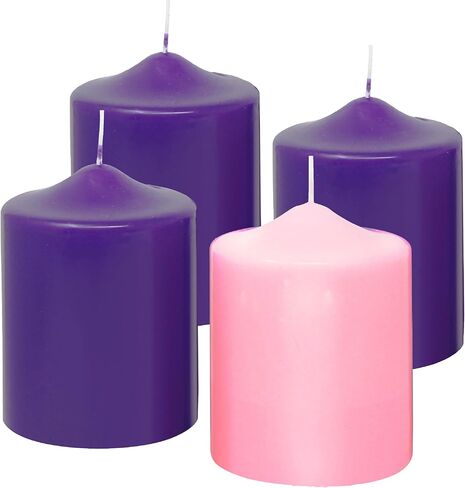 مجموعة شموع Advent من 4 - صُنعت في الولايات المتحدة الأمريكية - شموع عمود مجيء لا يوجد بها تنقيط - شموع ريفية أرجوانية ووردية غير معطرة لتزيين ديكور الكنيسة والمنزل - حاملات شموع على شكل حلقات أكاليل مجيء in Kuwait