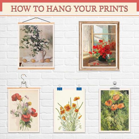 LANCHI95 15pcs Floral Wall Art, Vintage Flower Wall Art, Red Poppies Paintings Spring Landscape Decor, Eclectic French Country Botanical Painting (UNFRAMED) in Saudi Arabia