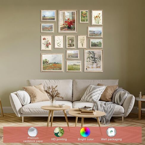 LANCHI95 15pcs Floral Wall Art, Vintage Flower Wall Art, Red Poppies Paintings Spring Landscape Decor, Eclectic French Country Botanical Painting (UNFRAMED) in Saudi Arabia