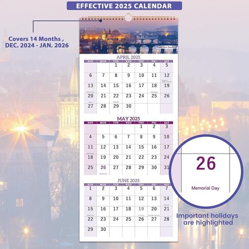 Wall Calendar 2024-2025 - Monthly Calendar July 2024 - December 2025, 14.8 x 11.4 Inches, 2024-2025 Wall Calendar with Julian Date, Perfect for Organizing in Saudi Arabia