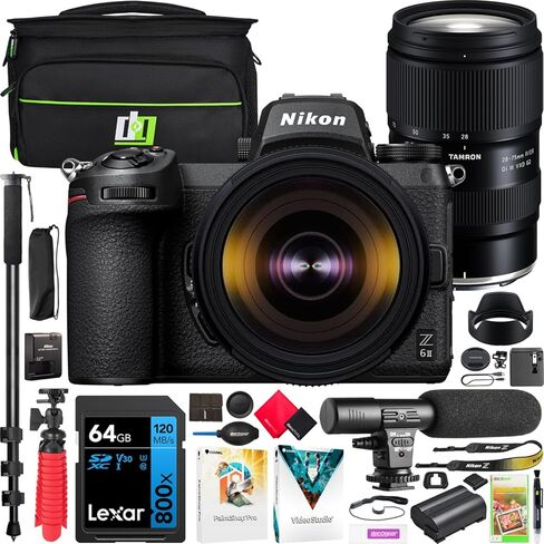 مجموعة كاميرا Nikon Z 6II بدون مرآة كاملة الإطار مع عدسة NIKKOR Z مقاس 24-200 مم F4-6.3 وعدسة VR للتكبير/التصغير المقربة ومحول تركيب Nikon FTZ II (3 عناصر) in Kuwait