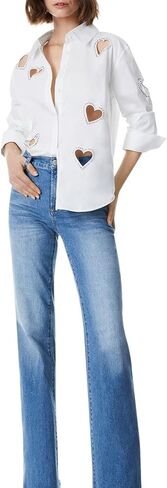 قمصان نسائية بأزرار سفلية وأكمام طويلة وبلوزات ذات ياقة من القطن الأبيض in Kuwait