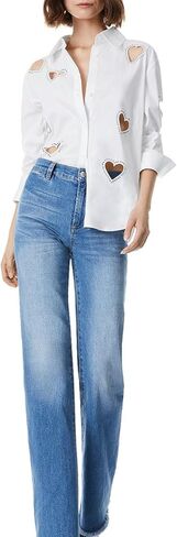 قمصان نسائية بأزرار سفلية وأكمام طويلة وبلوزات ذات ياقة من القطن الأبيض in Kuwait