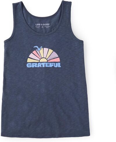 Life is Good. Women's Groovy Grateful Sun Textured Slub Tank, Darkest Blue, X-Large in Saudi Arabia