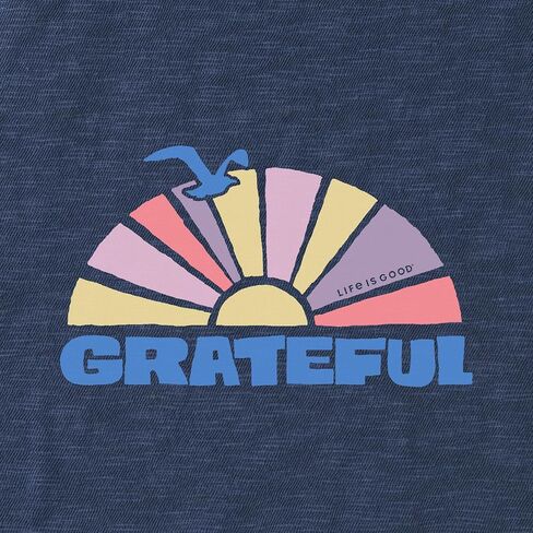 Life is Good. Women's Groovy Grateful Sun Textured Slub Tank, Darkest Blue, X-Large in Saudi Arabia