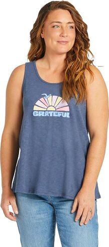 Life is Good. Women's Groovy Grateful Sun Textured Slub Tank, Darkest Blue, X-Large in Saudi Arabia