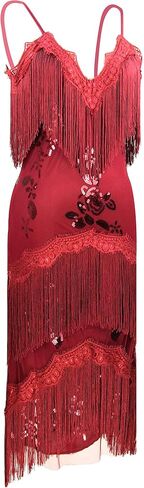 1920s Gatsby Sleeve Sequin Fringed Paisley 20s Costume Cocktail Flapper Dress w/ 20s Accessories Set in Kuwait