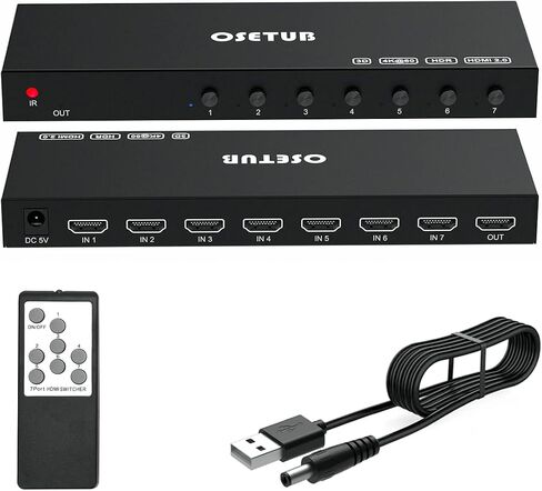 7-Port 4K@60Hz HDMI Switch Box Upgrade, 7 in 1 HDMI 2.0 Switcher Selector Support HDR & HDCP 2.2 & Full 3D with IR Remote Control for Nintendo Switch,Xbox PS5/PS4,Fire Stick,Roku,Apple TV in Saudi Arabia