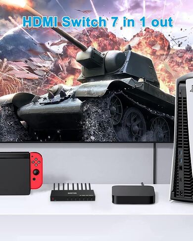7-Port 4K@60Hz HDMI Switch Box Upgrade, 7 in 1 HDMI 2.0 Switcher Selector Support HDR & HDCP 2.2 & Full 3D with IR Remote Control for Nintendo Switch,Xbox PS5/PS4,Fire Stick,Roku,Apple TV in Saudi Arabia
