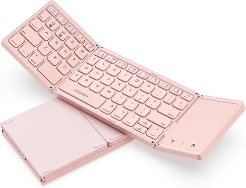 Foldable Bluetooth Keyboard - Multi-Device Mini Wireless Keyboard with Touchpad, Pocket-Sized Travel Keyboard Compatible with iPad, iPhone, Tablet, Smartphone, iOS, Android, Windows - Silver White in Saudi Arabia