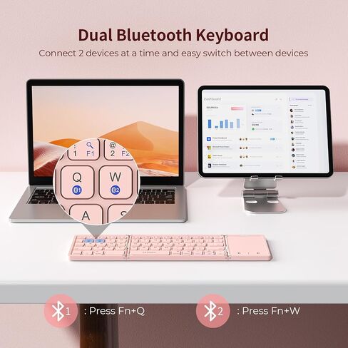 Foldable Bluetooth Keyboard - Multi-Device Mini Wireless Keyboard with Touchpad, Pocket-Sized Travel Keyboard Compatible with iPad, iPhone, Tablet, Smartphone, iOS, Android, Windows - Silver White in Saudi Arabia