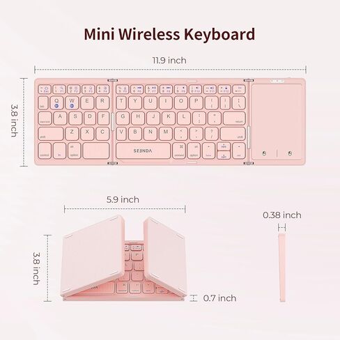 Foldable Bluetooth Keyboard - Multi-Device Mini Wireless Keyboard with Touchpad, Pocket-Sized Travel Keyboard Compatible with iPad, iPhone, Tablet, Smartphone, iOS, Android, Windows - Silver White in Saudi Arabia