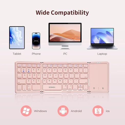 Foldable Bluetooth Keyboard - Multi-Device Mini Wireless Keyboard with Touchpad, Pocket-Sized Travel Keyboard Compatible with iPad, iPhone, Tablet, Smartphone, iOS, Android, Windows - Silver White in Saudi Arabia