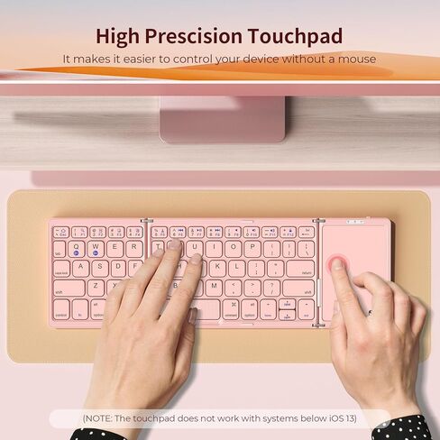 Foldable Bluetooth Keyboard - Multi-Device Mini Wireless Keyboard with Touchpad, Pocket-Sized Travel Keyboard Compatible with iPad, iPhone, Tablet, Smartphone, iOS, Android, Windows - Silver White in Saudi Arabia