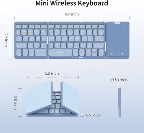 لوحة مفاتيح بلوتوث قابلة للطي - لوحة مفاتيح لاسلكية صغيرة متعددة الأجهزة مع لوحة لمس، لوحة مفاتيح للسفر بحجم الجيب متوافقة مع أجهزة iPad وiPhone والكمبيوتر اللوحي والهواتف الذكية وiOS وAndroid وWindows - فضي أبيض in Kuwait