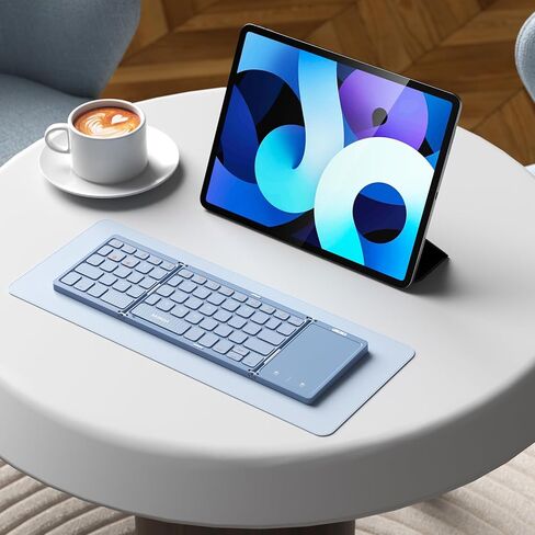 لوحة مفاتيح بلوتوث قابلة للطي - لوحة مفاتيح لاسلكية صغيرة متعددة الأجهزة مع لوحة لمس، لوحة مفاتيح للسفر بحجم الجيب متوافقة مع أجهزة iPad وiPhone والكمبيوتر اللوحي والهواتف الذكية وiOS وAndroid وWindows - فضي أبيض in Kuwait