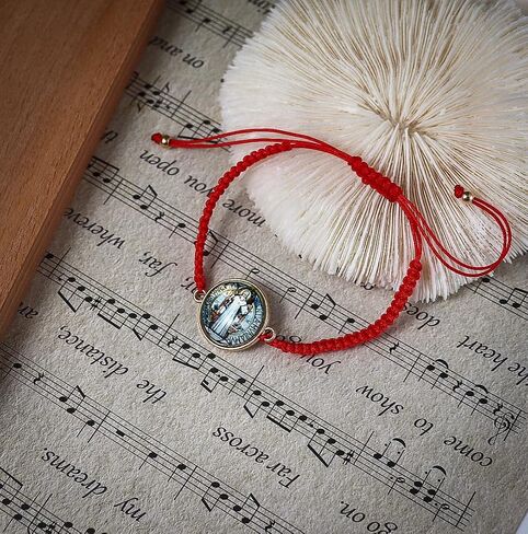 COLORFUL BLING Handmade Rosary Catholic Saints Jude, Jesus & Virgin Mary Holy Mary Red String Crystal Adjustable Bracelets Protection Good Luck Religious Prayer Jewelry in Saudi Arabia