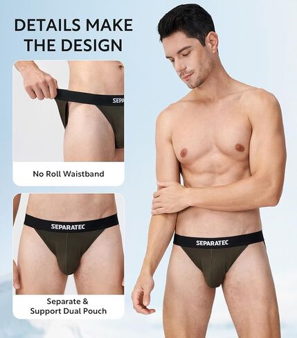 Separatec Mens Bikini Underwear Rayon made from Bamboo Dual Pouch Breathable Sexy Bulge Enhancing Briefs for Men 3 Pack in Kuwait