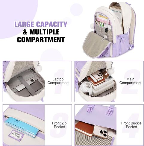 Bevalsa Backpacks for Girls, Laptop Backpack for Women, Girls Backpack with Lunch Bag & Pencil Pouch for Teens Girls Kids Elementary Middle High School College Student Bookbag Daypack (Khaki Beige) in Saudi Arabia