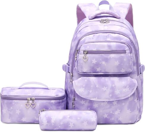 Girls Backpack with Lunch Box for Elementary School & Middle School,17 Inch Purple Lightweight School Backpack with Lunch Bags Set for Girls in Saudi Arabia