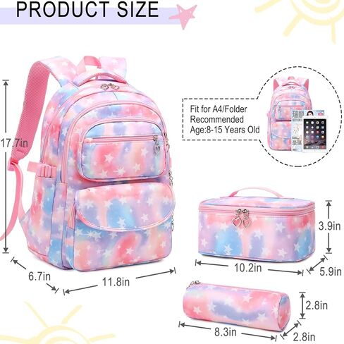 Girls Backpack with Lunch Box for Elementary School & Middle School,17 Inch Purple Lightweight School Backpack with Lunch Bags Set for Girls in Saudi Arabia