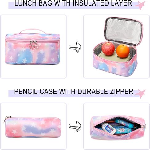 Girls Backpack with Lunch Box for Elementary School & Middle School,17 Inch Purple Lightweight School Backpack with Lunch Bags Set for Girls in Saudi Arabia