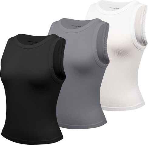 3 Pack Tank Tops for Women, Ribbed Seamless Crew Neck Womens Workout Crop Top Yoga Gym Shirts in Kuwait