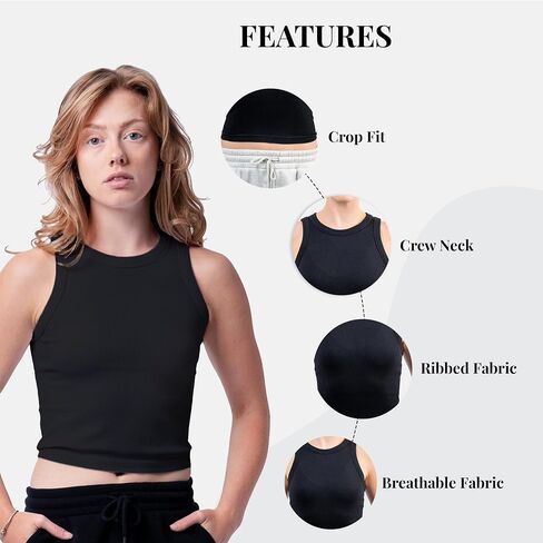 3 Pack Tank Tops for Women, Ribbed Seamless Crew Neck Womens Workout Crop Top Yoga Gym Shirts in Kuwait