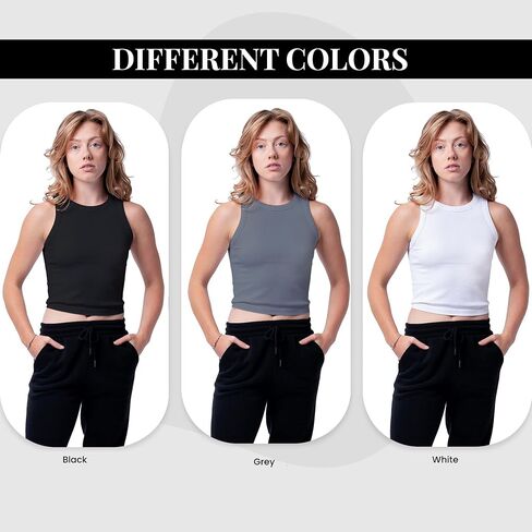 3 Pack Tank Tops for Women, Ribbed Seamless Crew Neck Womens Workout Crop Top Yoga Gym Shirts in Kuwait