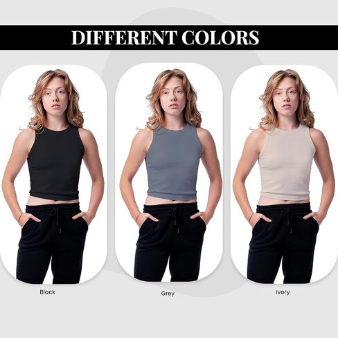 3 Pack Tank Tops for Women, Ribbed Seamless Crew Neck Womens Workout Crop Top Yoga Gym Shirts in Kuwait