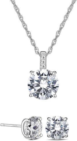 3-4 Ct CZ 925 Sterling Silver Necklace and Earring Sets for Women, Bridesmaid Jewelry Set, Bridal Jewelry Necklace Earrings Set, Silver or Gold Cubic Zirconia Necklace and Earring Set in Saudi Arabia