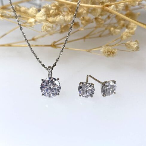 3-4 Ct CZ 925 Sterling Silver Necklace and Earring Sets for Women, Bridesmaid Jewelry Set, Bridal Jewelry Necklace Earrings Set, Silver or Gold Cubic Zirconia Necklace and Earring Set in Saudi Arabia