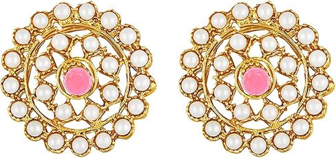 Aheli Pearl Diamond Choker Necklace with Round Earrings Gift for Women Indian Traditional Bollywood Fashion Jewelry Set in Saudi Arabia