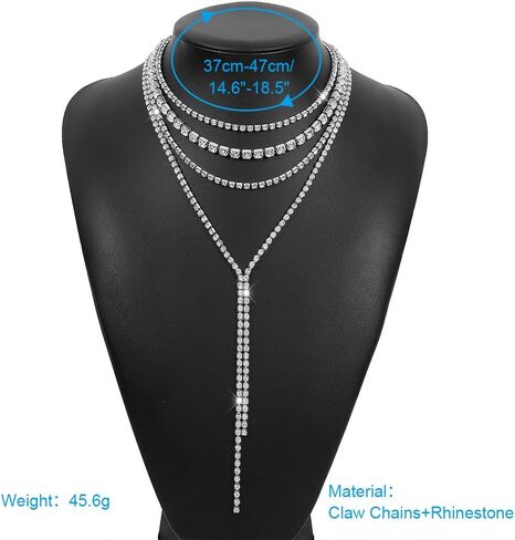 Layered Wedding Choker Rhinestone Necklace Sparkly Long Crystal Neck Chain for Women in Saudi Arabia