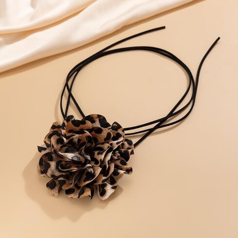 MIFYNN Leopard Print Flower Necklace for Women Big Flower Choker Necklace Adjustable Lace-Up Design Handmade Floral Necklace Leopard Print Flower Necklace Bride Wedding Party Jewelry in Kuwait