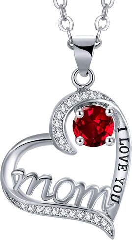 UEUC I LOVE YOU Mom Birth Stones Necklace, Silver Love Heart Pendant Necklace for Mom, Necklace Gift for Mother with 18''+2'' Chain in Saudi Arabia