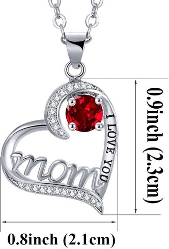 UEUC I LOVE YOU Mom Birth Stones Necklace, Silver Love Heart Pendant Necklace for Mom, Necklace Gift for Mother with 18''+2'' Chain in Saudi Arabia