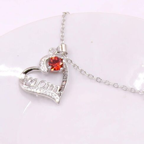 UEUC I LOVE YOU Mom Birth Stones Necklace, Silver Love Heart Pendant Necklace for Mom, Necklace Gift for Mother with 18''+2'' Chain in Saudi Arabia