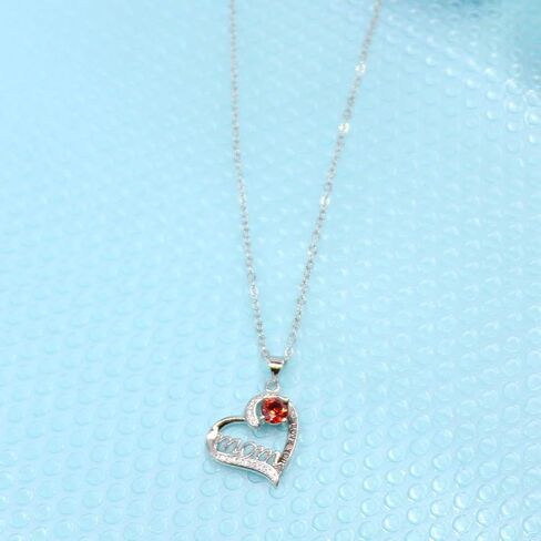 UEUC I LOVE YOU Mom Birth Stones Necklace, Silver Love Heart Pendant Necklace for Mom, Necklace Gift for Mother with 18''+2'' Chain in Saudi Arabia
