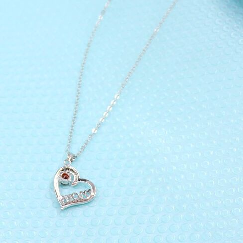 UEUC I LOVE YOU Mom Birth Stones Necklace, Silver Love Heart Pendant Necklace for Mom, Necklace Gift for Mother with 18''+2'' Chain in Saudi Arabia