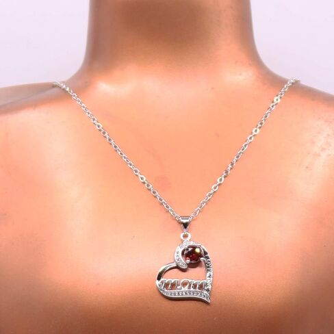 UEUC I LOVE YOU Mom Birth Stones Necklace, Silver Love Heart Pendant Necklace for Mom, Necklace Gift for Mother with 18''+2'' Chain in Saudi Arabia