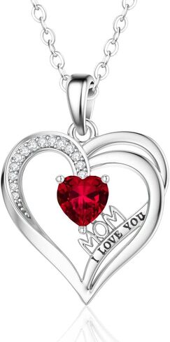 UEUC I LOVE YOU Mom Birth Stones Necklace, Silver Love Heart Pendant Necklace for Mom, Necklace Gift for Mother with 18''+2'' Chain in Saudi Arabia