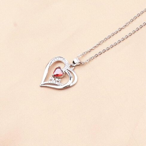 UEUC I LOVE YOU Mom Birth Stones Necklace, Silver Love Heart Pendant Necklace for Mom, Necklace Gift for Mother with 18''+2'' Chain in Saudi Arabia