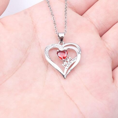 UEUC I LOVE YOU Mom Birth Stones Necklace, Silver Love Heart Pendant Necklace for Mom, Necklace Gift for Mother with 18''+2'' Chain in Saudi Arabia