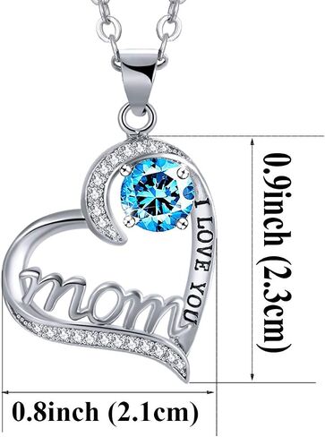UEUC I LOVE YOU Mom Birth Stones Necklace, Silver Love Heart Pendant Necklace for Mom, Necklace Gift for Mother with 18''+2'' Chain in Saudi Arabia